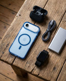 SkynUp Lumen Magnetic Clear Case Compatible with iPhone 17 Air | Anti-Yellowing Transparent Back & Shockproof Bumper | Slim Wireless Charging Protection | Blue