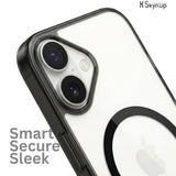 SkynUp Lumen Magnetic Clear Case Compatible with iPhone 17 | Anti-Yellowing Transparent Back & Shockproof Bumper | Slim Wireless Charging Protection | Black