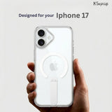 SkynUp Titan Magnetic Kickstand Case Compatible with iPhone 17 | Built-in Foldable Stand & Clear Back | Slim Wireless Charging Protection | White