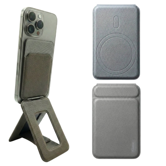 SkynUp Handy Magnetic Wallet with Built-in Stand Tripod Stand | Strong Magnets | Holds 3+ Cards | Magsafe Wallet Compatible with iPhone 17/16/15/14/13/12/Pro/Pro Max/Plus Series (Meteroite Grey)