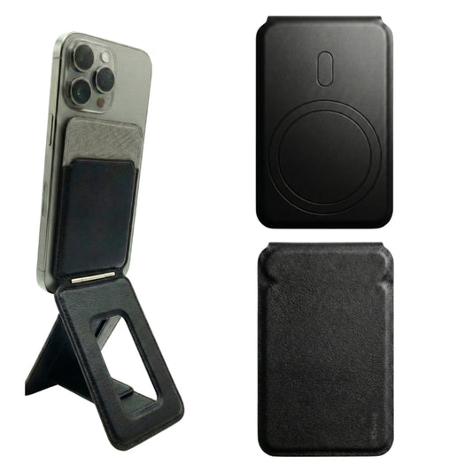 SkynUp Handy Magnetic Wallet with Built-in Stand Tripod Stand | Strong Magnets | Holds 3+ Cards | Magsafe Wallet Compatible with iPhone 17/16/15/14/13/12/Pro/Pro Max/Plus Series (Midnight Black)