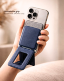 SkynUp Handy Magnetic Wallet with Built-in Stand Tripod Stand | Strong Magnets | Holds 3+ Cards | Magsafe Wallet Compatible with iPhone 17/16/15/14/13/12/Pro/Pro Max/Plus Series (Meteroite Grey)