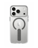 SkynUp Titan Magnetic Kickstand Case Compatible with iPhone 17 Pro | Built-in Foldable Stand & Clear Back | Slim Wireless Charging Protection | Grey