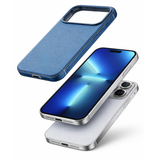 SkynUp Linea Premium Leather Back Cover Case for iPhone 17 Pro Max | MagSafe Compatible | Blue