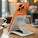 SkynUp Handy Magnetic Wallet with Built-in Stand Tripod Stand | Strong Magnets | Holds 3+ Cards | Magsafe Wallet Compatible with iPhone 17/16/15/14/13/12/Pro/Pro Max/Plus Series (Meteroite Grey)