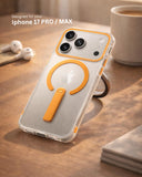 SkynUp Titan Magnetic Kickstand Case Compatible with iPhone 17 Pro | Built-in Foldable Stand & Clear Back | Slim Wireless Charging Protection | Orange