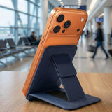 SkynUp Handy Magnetic Wallet with Built-in Stand Tripod Stand | Strong Magnets | Holds 3+ Cards | Magsafe Wallet Compatible with iPhone 17/16/15/14/13/12/Pro/Pro Max/Plus Series (Deep Sea)