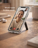 SkynUp Titan Magnetic Kickstand Case Compatible with iPhone 17 Pro Max | Built-in Foldable Stand & Clear Back | Slim Wireless Charging Protection | Grey