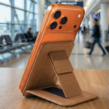 SkynUp Handy Magnetic Wallet with Built-in Stand Tripod Stand | Strong Magnets | Holds 3+ Cards | Magsafe Wallet Compatible with iPhone 17/16/15/14/13/12/Pro/Pro Max/Plus Series (Saddle Brown)