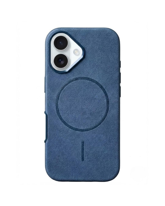 SkynUp Noir Fabric MagFit Back Cover Case for iPhone 17 | Magnetic Charging Compatible | Shockproof Compatible with MagSafe | Blue