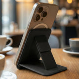 SkynUp Handy Magnetic Wallet with Built-in Stand Tripod Stand | Strong Magnets | Holds 3+ Cards | Magsafe Wallet Compatible with iPhone 17/16/15/14/13/12/Pro/Pro Max/Plus Series (Meteroite Grey)