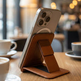 SkynUp Handy Magnetic Wallet with Built-in Stand Tripod Stand | Strong Magnets | Holds 3+ Cards | Magsafe Wallet Compatible with iPhone 17/16/15/14/13/12/Pro/Pro Max/Plus Series (Saddle Brown)