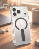SkynUp Titan Magnetic Kickstand Case Compatible with iPhone 17 Pro | Built-in Foldable Stand & Clear Back | Slim Wireless Charging Protection | Grey