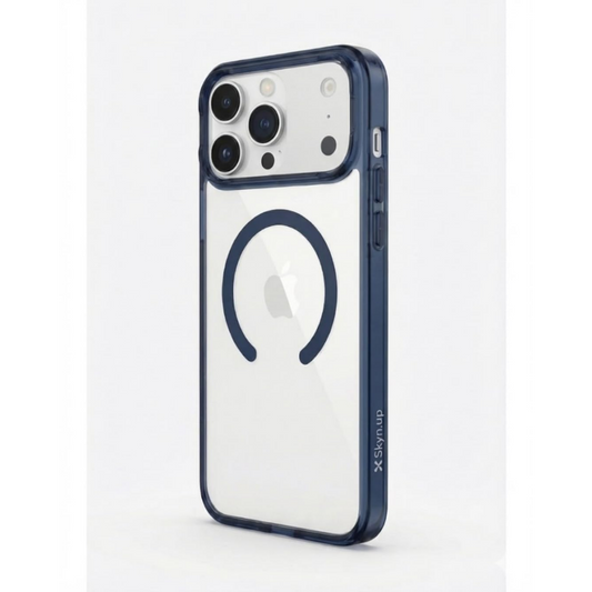 SkynUp Lumen Magnetic Clear Case Compatible with iPhone 17 Pro | Anti-Yellowing Transparent Back & Shockproof Bumper | Slim Wireless Charging Protection | Blue