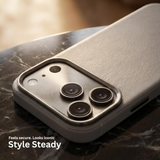 SkynUp Linea Premium Leather Back Cover Case for iPhone 17 Pro | MagSafe Compatible | Grey