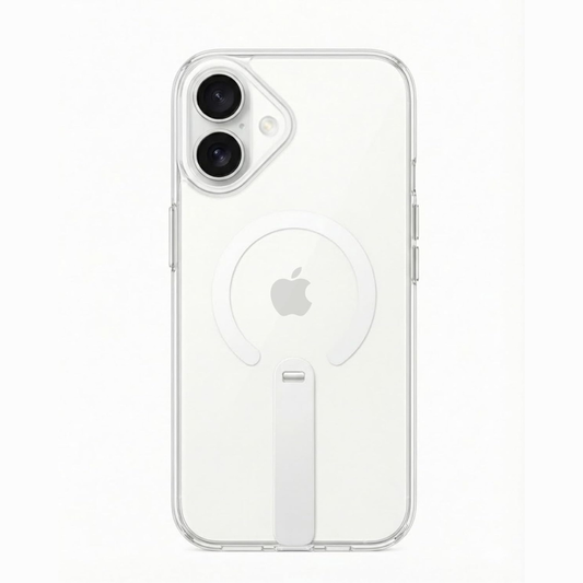 SkynUp Titan Magnetic Kickstand Case Compatible with iPhone 17 | Built-in Foldable Stand & Clear Back | Slim Wireless Charging Protection | White
