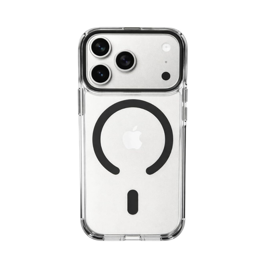 SkynUp Clario Back Case for iPhone 17 Pro | Clear Back Cover with Magnetic Ring | Slim Shockproof Anti-Yellow TPU Case | Black