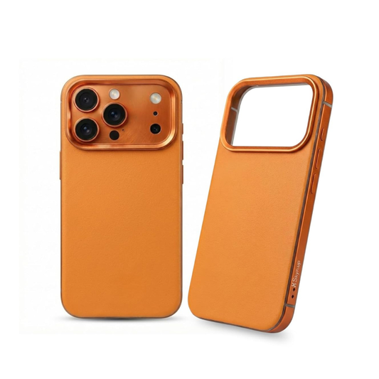 SkynUp Linea Premium Leather Back Cover Case for iPhone 17 Pro | MagSafe Compatible | Orange