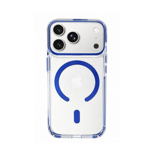 SkynUp Clario Back Case for iPhone 17 Pro Max | Clear Back Cover with Magnetic Ring | Slim Shockproof Anti-Yellow TPU Case | Blue