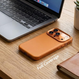 SkynUp Linea Premium Leather Back Cover Case for iPhone 17 Pro | MagSafe Compatible | Orange