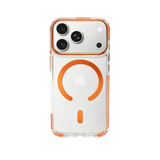 SkynUp Clario Back Case for iPhone 17 Pro | Clear Back Cover with Magnetic Ring | Slim Shockproof Anti-Yellow TPU Case | Orange