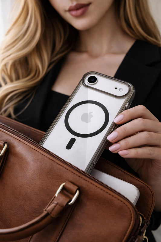 SkynUp Lumen Magnetic Clear Case Compatible with iPhone 17 Air | Anti-Yellowing Transparent Back & Shockproof Bumper | Slim Wireless Charging Protection | Black