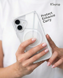 SkynUp Lumen Magnetic Clear Case Compatible with iPhone 17 | Anti-Yellowing Transparent Back & Shockproof Bumper | Slim Wireless Charging Protection | White