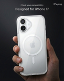 SkynUp Lumen Magnetic Clear Case Compatible with iPhone 17 | Anti-Yellowing Transparent Back & Shockproof Bumper | Slim Wireless Charging Protection | White