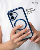 SkynUp Lumen Magnetic Clear Case Compatible with iPhone 17 | Anti-Yellowing Transparent Back & Shockproof Bumper | Slim Wireless Charging Protection | Blue