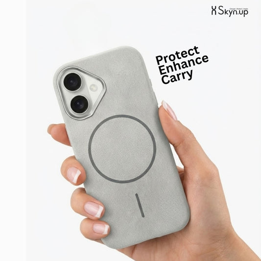 SkynUp Noir Fabric MagFit Back Cover Case for iPhone 17 | Magnetic Charging Compatible | Shockproof Compatible with MagSafe | Grey