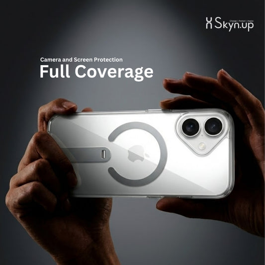 SkynUp Titan Magnetic Kickstand Case Compatible with iPhone 17 | Built-in Foldable Stand & Clear Back | Slim Wireless Charging Protection