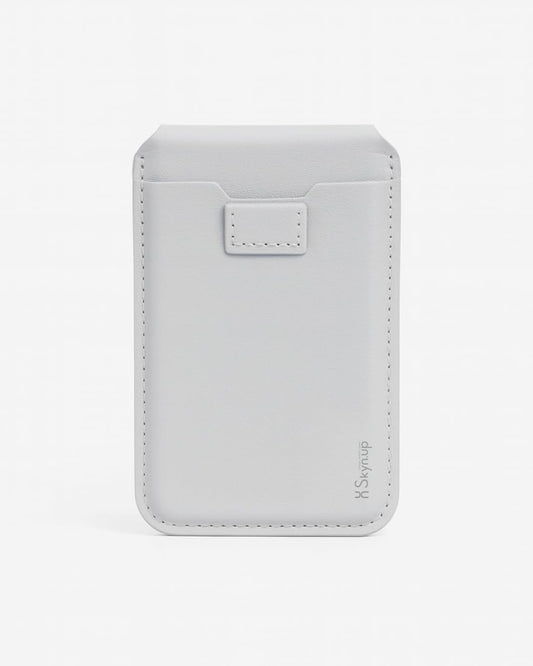 SkynUp Yoga Magnetic Wallet Slim Card Holder with Stand | Strong Magnetic Grip Holds 3+ Cards | Premium Leather | Designed for MagSafe Compatible 17/16/15/14/13/12/Pro/Pro Max/Plus Series | Grey
