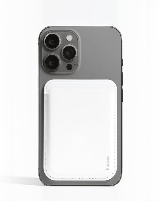 SkynUp Willy Magfit Card Holder Wallet | Magnetic Faux Leather Wallet Compatible with MagSafe | Designed for MagSafe Compatible 17/16/15/14/13/12/Pro/Pro Max/Plus Series | White