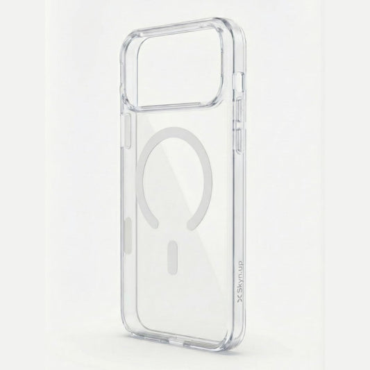 SkynUp Lumen Magnetic Clear Case Compatible with iPhone 17 Pro Max | Anti-Yellowing Transparent Back & Shockproof Bumper | Slim Wireless Charging Protection | White