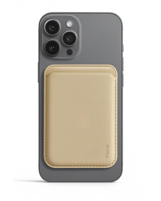 SkynUp Willy Magfit Card Holder Wallet | Magnetic Faux Leather Wallet Compatible with MagSafe | Designed for MagSafe Compatible 17/16/15/14/13/12/Pro/Pro Max/Plus Series | Gold