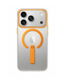 SkynUp Titan Magnetic Kickstand Case Compatible with iPhone 17 Pro Max | Built-in Foldable Stand & Clear Back | Slim Wireless Charging Protection | Orange
