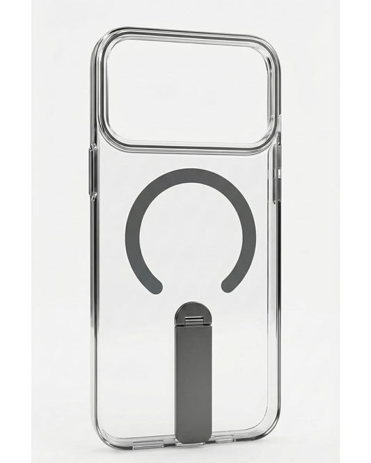 SkynUp Titan Magnetic Kickstand Case Compatible with iPhone 17 Pro | Built-in Foldable Stand & Clear Back | Slim Wireless Charging Protection