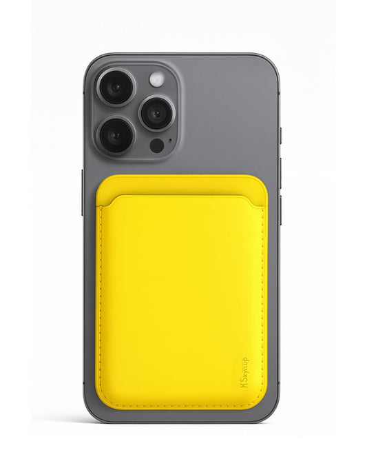 SkynUp Willy Magfit Card Holder Wallet | Magnetic Faux Leather Wallet Compatible with MagSafe | Designed for MagSafe Compatible 17/16/15/14/13/12/Pro/Pro Max/Plus Series | Lemon Yellow