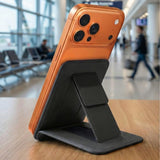 SkynUp Handy Magnetic Wallet with Built-in Stand Tripod Stand | Strong Magnets | Holds 3+ Cards | Magsafe Wallet Compatible with iPhone 17/16/15/14/13/12/Pro/Pro Max/Plus Series (Meteroite Grey)