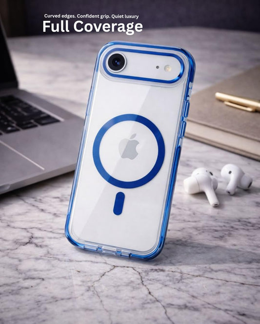 SkynUp Clario Back Case for iPhone 17 Air | Clear Back Cover with Magnetic Ring | Slim Shockproof Anti-Yellow TPU Case | Blue