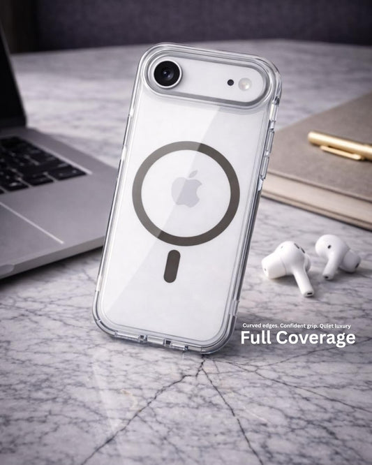 SkynUp Clario Back Case for iPhone 17 Air | Clear Back Cover with Magnetic Ring | Slim Shockproof Anti-Yellow TPU Case | Dessert Gold