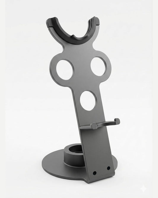 SkynUp Hair Dryer Stand Holder | Premium Metal Docking Station & Bathroom Organizer | Magnetic Accessory Storage Rack for Blow Dryer, Diffuser & Nozzles | Heavy Duty Anti-Slip Base (Dark Grey)