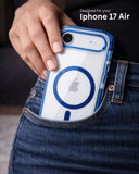 SkynUp Clario Back Case for iPhone 17 Air | Clear Back Cover with Magnetic Ring | Slim Shockproof Anti-Yellow TPU Case | Blue