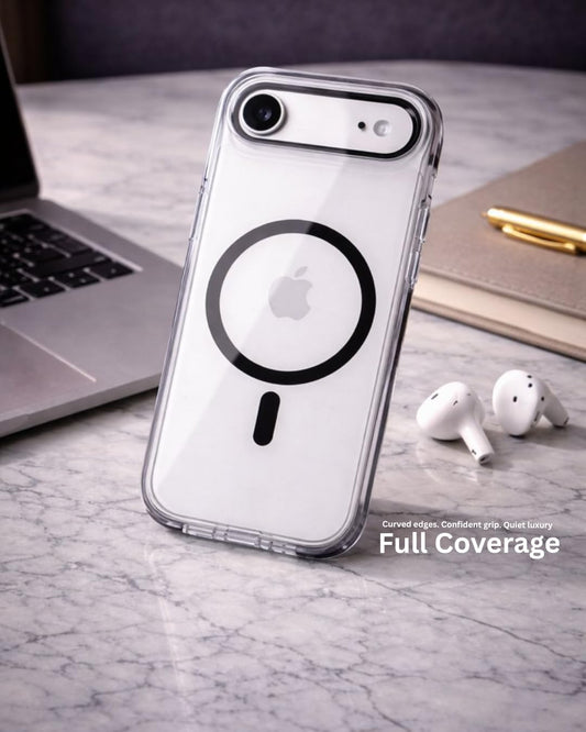 SkynUp Clario Back Case for iPhone17 Air | Clear Back Cover with Magnetic Ring | Slim Shockproof Anti-Yellow TPU Case | Black