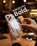 SkynUp Titan Magnetic Kickstand Case Compatible with iPhone 17 Pro | Built-in Foldable Stand & Clear Back | Slim Wireless Charging Protection | White