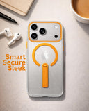SkynUp Titan Magnetic Kickstand Case Compatible with iPhone 17 Pro | Built-in Foldable Stand & Clear Back | Slim Wireless Charging Protection | Orange