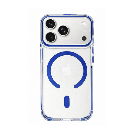 SkynUp Clario Back Case for iPhone 17 Pro | Clear Back Cover with Magnetic Ring | Slim Shockproof Anti-Yellow TPU Case | Blue