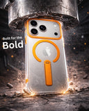 SkynUp Titan Magnetic Kickstand Case Compatible with iPhone 17 Pro | Built-in Foldable Stand & Clear Back | Slim Wireless Charging Protection | Orange