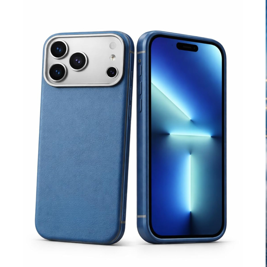 SkynUp Linea Premium Leather Back Cover Case for iPhone 17 Pro Max | MagSafe Compatible | Blue