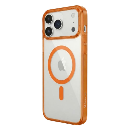 SkynUp Lumen Magnetic Clear Case Compatible with iPhone 17 Pro | Anti-Yellowing Transparent Back & Shockproof Bumper | Slim Wireless Charging Protection | Orange